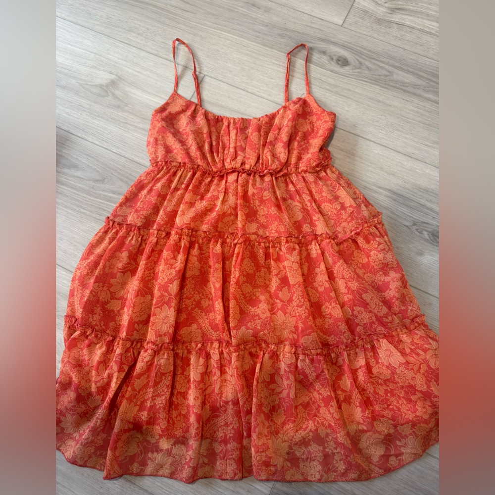 Floral Red and Orange mini sleeveless Dress